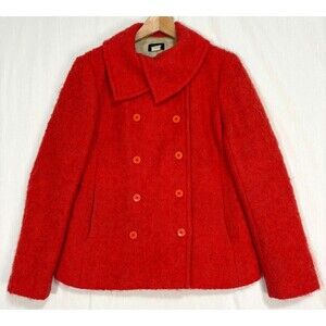J Crew Womens Mohair/Wool Blend Pea Coat Orange Red Retro‎ Classic Chic Sz 6